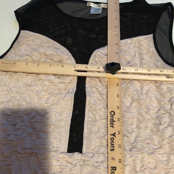 Timely size XL ballet pink & black waffle like mini dress with mesh back & front - Picture 5 of 9